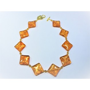 Dark Honey Amber & Genuine Swarovski Crystal Necklace